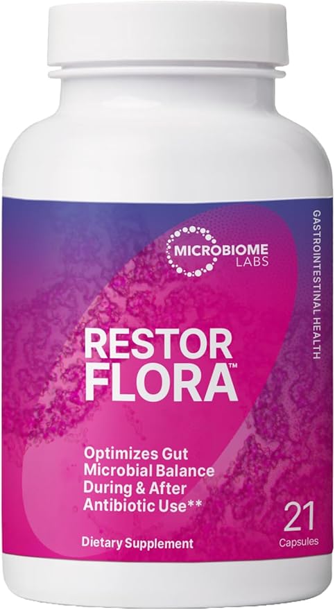 Microbiome Labs RestorFlora PD - Men's &amp Women's Probiotics for Digestive Health &amp Gut Reset - Spore Based Saccharomyces Boulardii Probiotics to Help Restore Microbial Balance (21 Capsules)