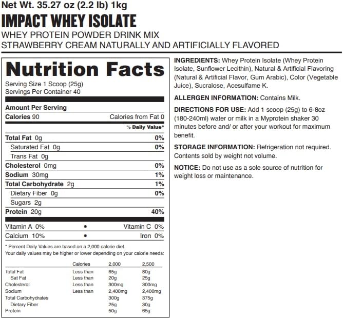 Myprotein Impact Whey Isolate Protein Powder (Strawberry 2.2 Pound (Pack of 1)