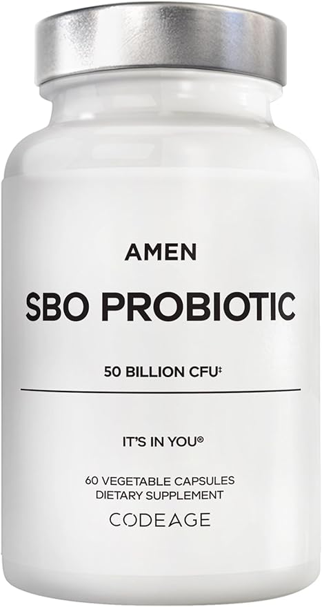 Amen Probiotics Supplement SBO Probiotic and Organic Prebiotics 50 Billion CFUs Shelf Stable No Refrigeration Required Flora Daily Probiotic Formula for Women &amp Men Vegan &amp Non-GMO 60 C