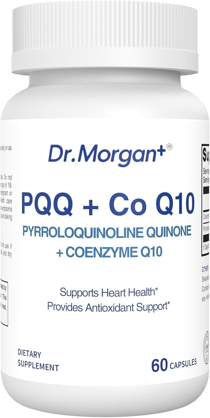 Dr. Morgan PQQ 20mg (Pyrroloquinoline Quinone) &amp CoQ10 100mg - Mitochondrial Energy &amp Cellular Vitality Support - Cognitive Antioxidant Formula - 60 Capsules Non-GMO