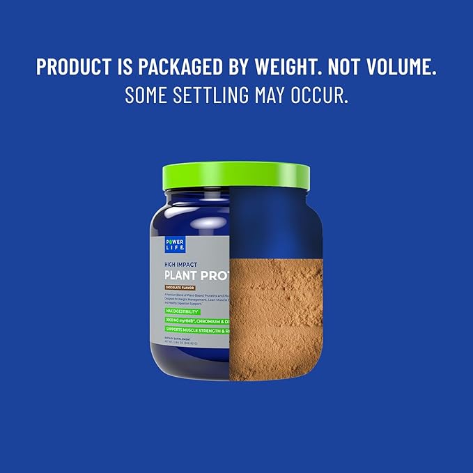 POWERLIFE High Impact Plant Protein Powder with 3000 MG of HMB Plant-Based No Sugar Added Vegan Keto Friendly Non-GMO (Chocolate - New Formula)