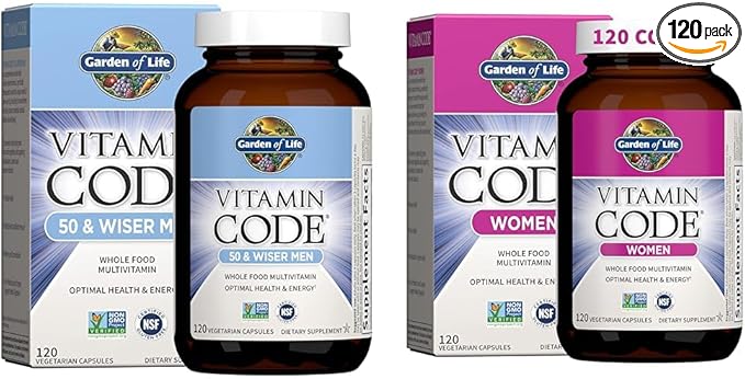 Garden of Life Men's &amp Women's Multivitamins Vitamin Code 50 &amp Wiser Men 120 Capsules and Vitamin Code Women's Multi 120 Capsules