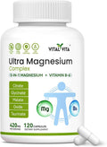 (420mg) Ultra Magnesium Complex 5-in-1 Magnesium Plus Vitamin B-6 Supplement for Nerve Heart Muscle Health &amp Relaxation* Maximum Bioavailability &amp Absorption Gluten Free 120 Capsules