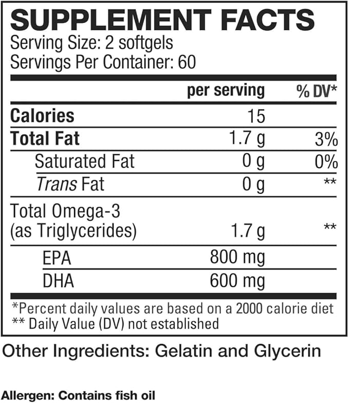 HD MUSCLE HealthHD Omega-3 Fish Oil | 1700mg Ultra High Potency Omega-3 Triglyceride | DHA &amp EPA | Heart Health Support | 60 Servings / 120 Softgels