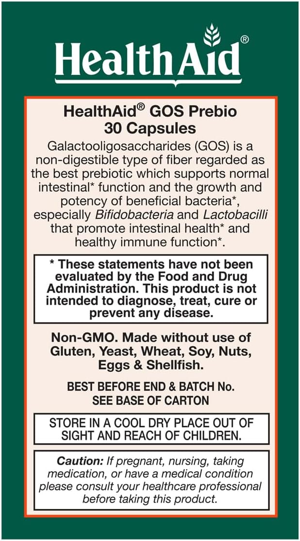 HealthAid GOSPrebio Prebiotic Fiber Once Daily 30ct Helps Proliferation of Beneficial Bacteria in The Gut Galactooligosaccharides