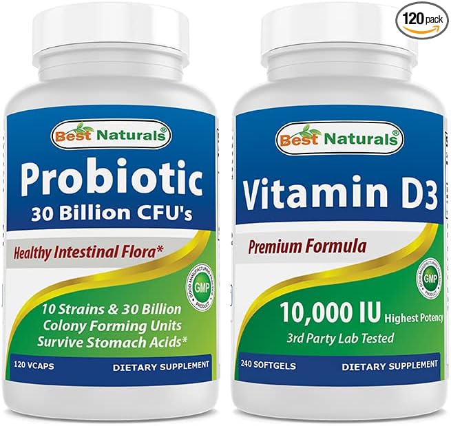 Best Naturals Probiotic 10 Strains &amp 30 Billion CFU &amp Vitamin D3 10000 IU