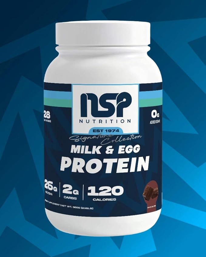 NSP Nutrition Milk &amp Egg Protein Powder | 26g Protein | 28 servings | perfect for sensitive stomachs | no bloating | build muscle | protein for sensitive stomachs German Chocolate Cake