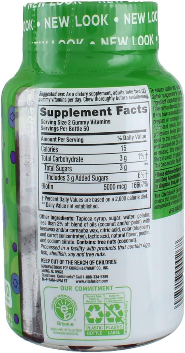 VitaFusion Biotin 5000 mcg Dietary Supplement Gummies Extra Strength Natural Blueberry Flavor - 100 ct Pack of 3