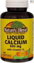 Nature's Blend Liquid Calcium 600mg with D-3 (100 Softgels) Lot of 2