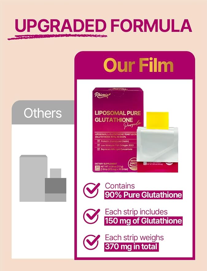 (370mg X 30) Liposomal Pure Glutathione Purple Film Strips/Glutathione 150 mg Supplement 90% Purity