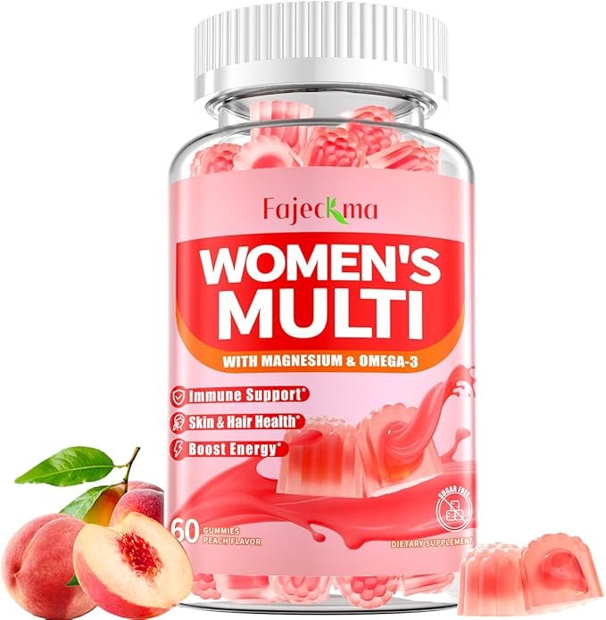 Women’s Multivitamin Chewable Gummies: Sugar Free Natural Vegan Vitamins Supplement Plus D3 K2 B9 B12 Biotin Iron Zinc Omega - Daily Energy Hair Immune Health Support for Work Women(60Count)