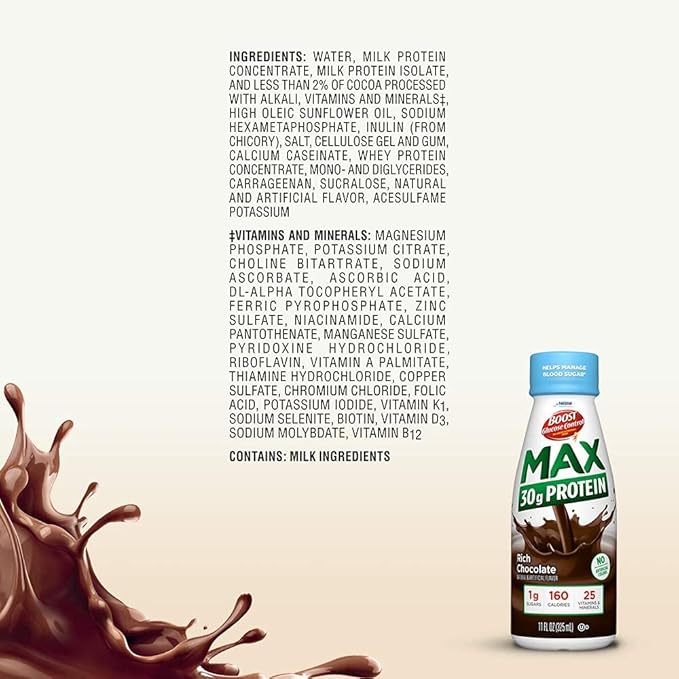 BOOST Glucose Control Max 30g Protein Nutritional Drink 12 Rich Chocolate + 12 Very Vanilla (Pack of 24)