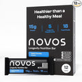 Novos Longevity Protein Bar | 15g Protein 20 Superfoods 5 Longevity Ingredients for Men &amp Women | Supports Skin Mind &amp Mood | Salted Chocolate Crunch (12-Pack)