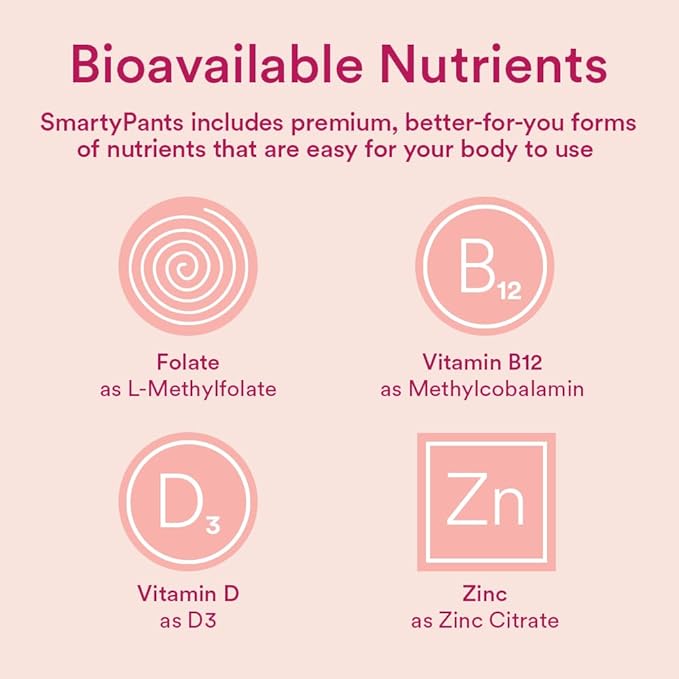 SmartyPants Women's Multivitamin Gummies: Omega 3 Fish Oil (EPA/DHA) Methylfolate CoQ10 Vitamin D3 C Vitamin B12 B6 A K &amp Zinc Inositol Gluten Free 120 Count (20 Day Supply)