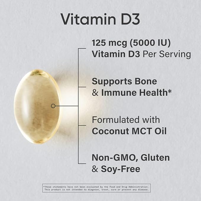 Sports Research® Heart and Bones Pack - High Potency Vitamin D3 5000iu (125mcg) Supplement + Vitamin K2 as MK-7 100mcg with Coconut MCT Oil