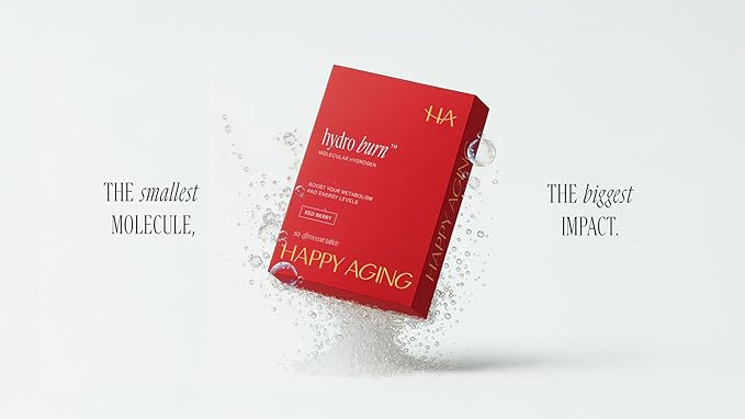 Happy Aging Hydro Burn H2 Molecular Hydrogen Water Tablets|Clean Energy &amp Metabolic Support| Molecular Hydrogen with Magnesium| Fast-Dissolving Keto Antioxidant|30 Red Berry Tablets