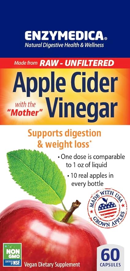 Enzymedica Apple Cider Vinegar Healthy Weight and Digestive Support 60 Count