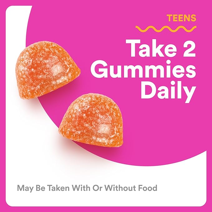 SmartyPants Teen Girl Multivitamin Gummies Omega 3 (DHA/EPA) Vitamin C D3 B12 Vitamin A K &amp Zinc Biotin to Support Hair Skin &amp Nails Gluten Free 60 Count (30 Day Supply)