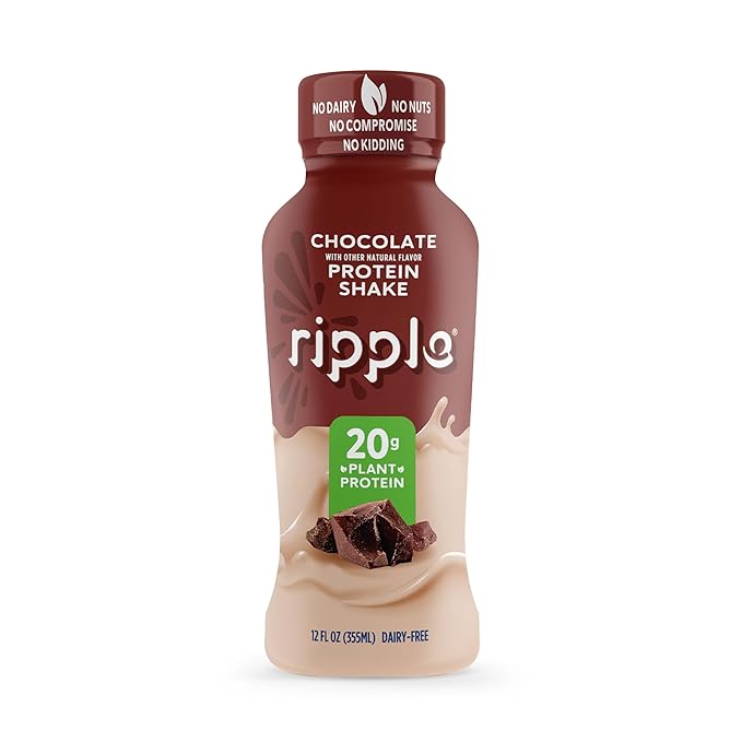 Ripple Vegan Protein Shake | Chocolate | 20g Nutritious Plant Based Pea Protein | Shelf Stable | No GMOs Soy Nut Gluten Lactose | 12 Oz 12 Pack