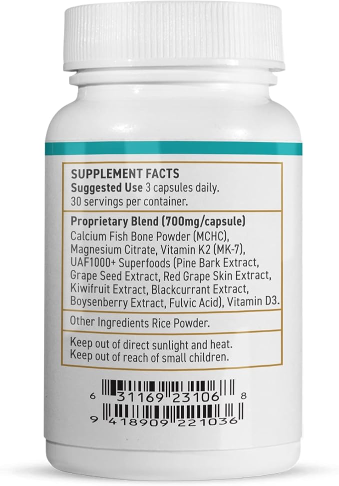 TURNER Calcium Plus All-Natural Marine Calcium Supplement with Magnesium + Vitamins K2 &amp D3 Supports Bone Density &amp Joint Health 1 Bottle 90 Capsules