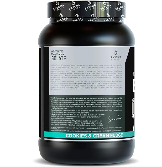 SASCHA FITNESS Hydrolyzed Whey Protein Isolate100% Grass-Fed (2 Pounds Cookies &amp Cream)
