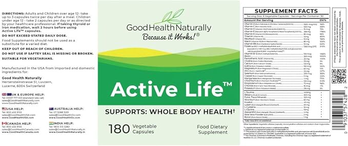 Active Life Capsules - Daily Multivitamin Supplements for Immune System | 120 Capsules - Good Health Naturally
