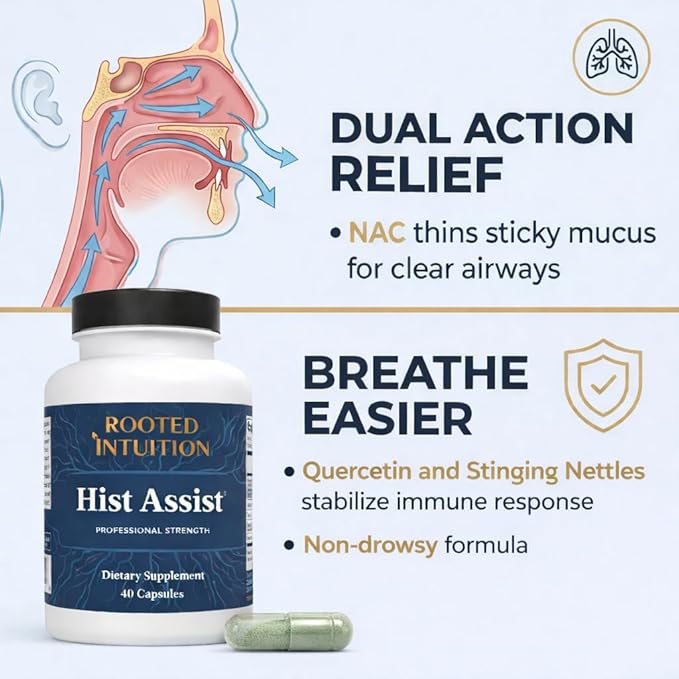 Hist Assist | Seasonal Sinus &amp Immune Balance Formula | Quercetin Bromelain NAC Nettle | Non-GMO Gluten Free | 40 Capsules
