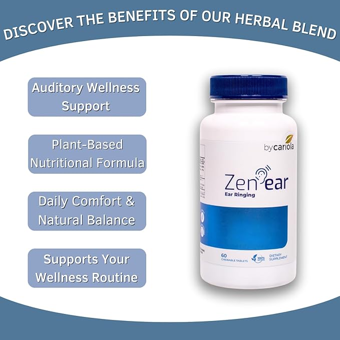 Zen Ear – Ear Wellness &amp Daily Support Supplement – Chewable Herbal Tablets with Magnesium Zinc B Complex &amp Bioflavonoids – 60 Count