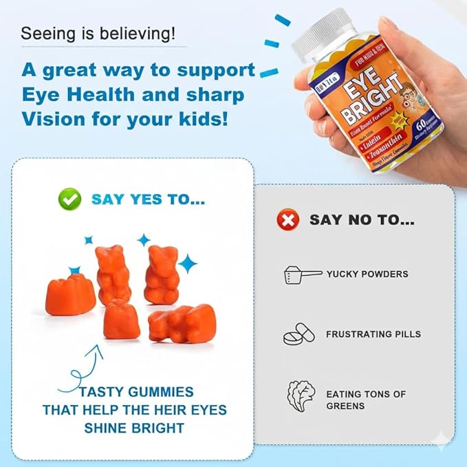 Eye Bright Lutein Gummies for Kids &amp Teens– Eye Vitamins with Lutein &amp Zeaxanthin – Eye Health Supplements for Vision Support – Vitamins for Eye Health &amp Macular Support – 60 Gummies