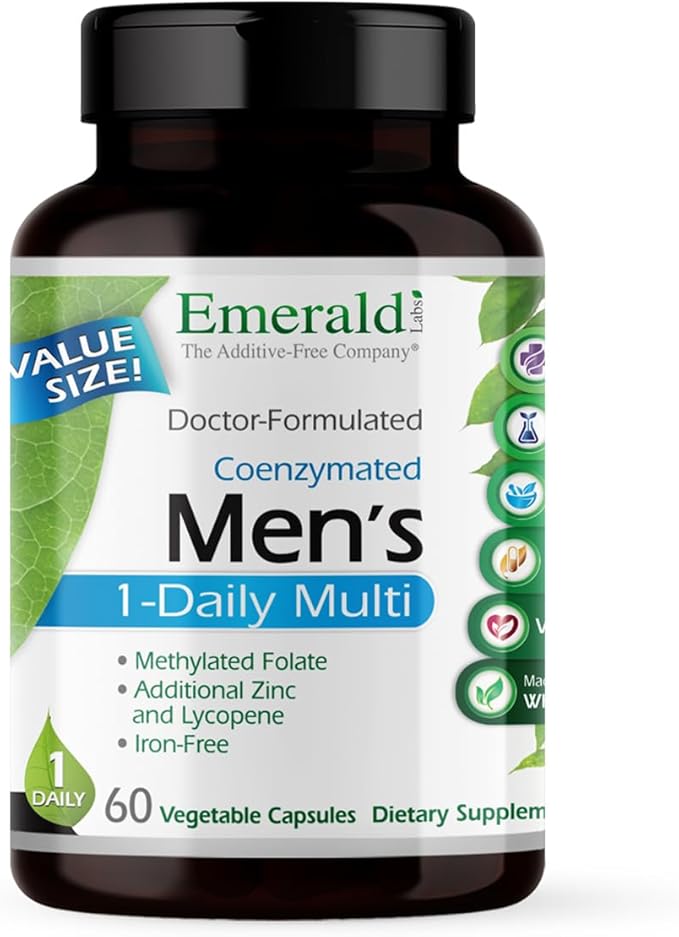 EMERALD LABS Men's 1 Daily Multi - Additive-Free Men's Multivitamin - Includes Lycopene Zinc Vitamin D3 &amp More - Supports Bones Prostate &amp Vision* - 60 Vegetable Capsules