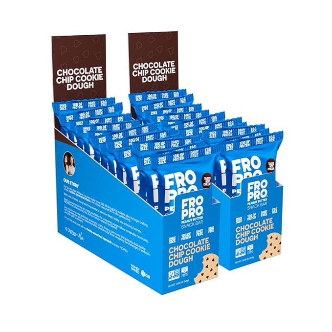 FROPRO Plant Protein Snack Bars - Plant Based Protein Bars All-Natural Gluten Dairy &amp Soy Free High Protein Bars with Low Calories | Chocolate Chip 24 Pack