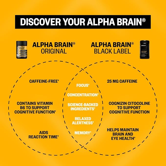 ONNIT Cognitive Performance Bundle: Alpha Brain Nootropic Capsules (90 Count) + Alpha Brain Black Label Capsules (80 Count) IGEN Non-GMO Tested Focus Mental Clarity &amp Alertness Pack of 2