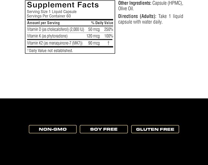 Spoken Nutrition Vitamin D3 with K1 and K2 60 Day Supply – Supports Strong Bones and Muscles – Calcium Absorption and Cardiovascular Health Supplement