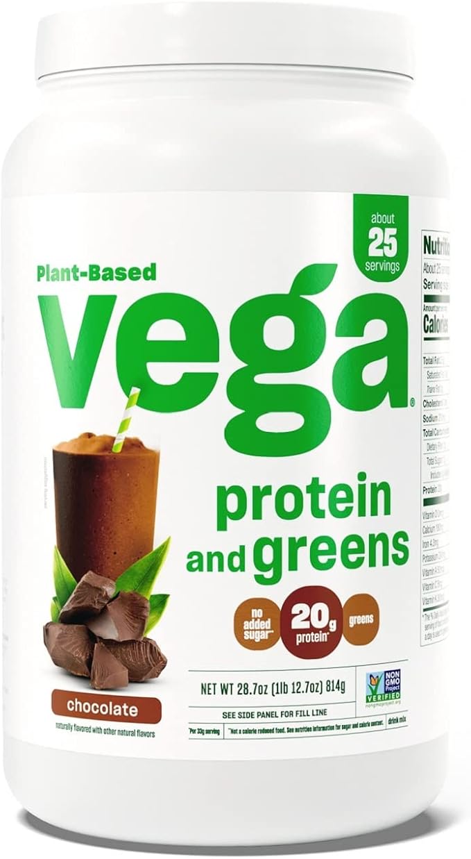 Vega Protein and Greens Protein Powder Chocolate &amp Original Protein Powder Creamy Vanilla Plant Based Protein Drink Mix for Water Milk and Smoothies 32.5 oz
