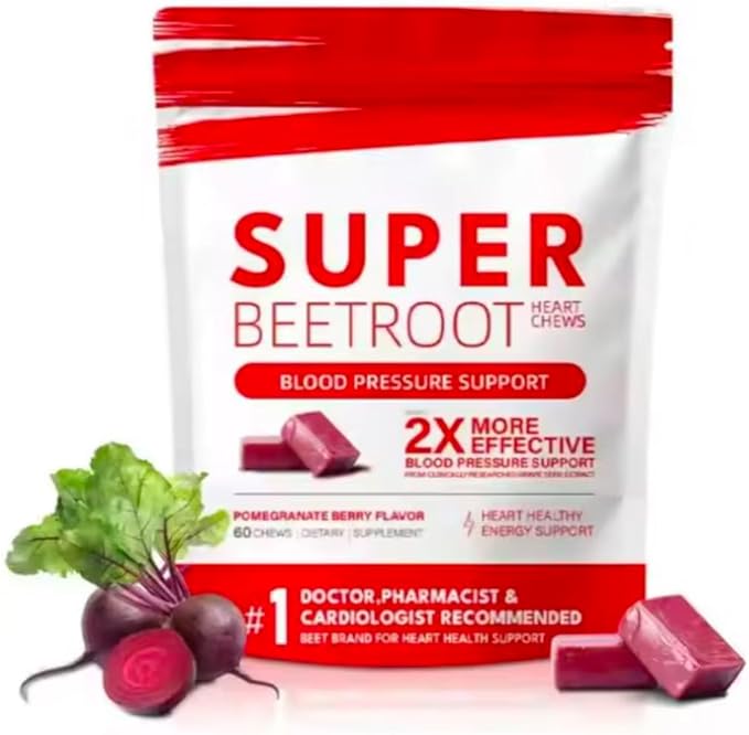 Beet Root Gummies Nitric Oxide and Blood Pressure Support Grape Seed Extract &amp Non-GMO Beet Root Energy Chew 60 Count