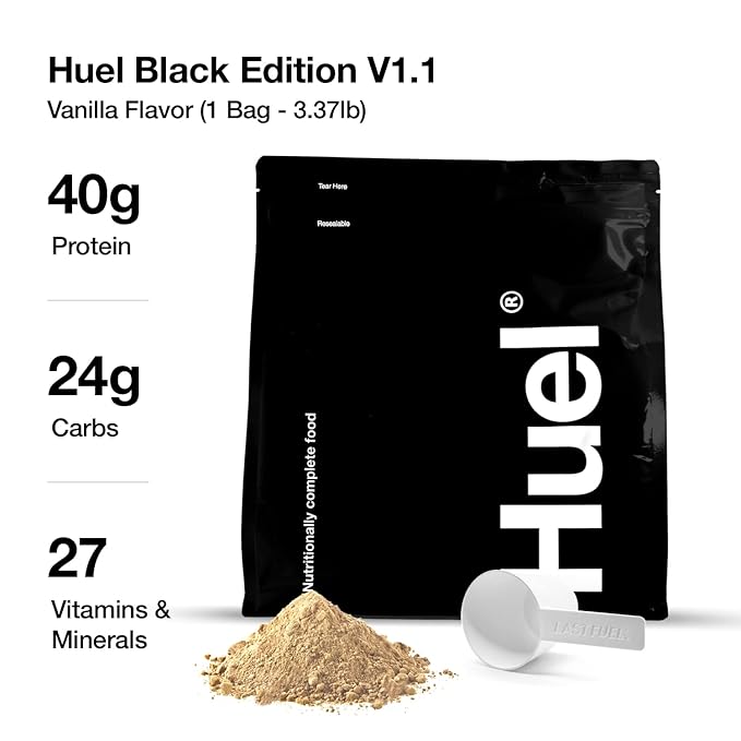 Huel Black Edition Protein Powder Meal Replacement Shake - Vanilla - with LastFuel Scoop - 34 Scoops Packed with 100% Nutritionally Complete Food Including 40g of Protein 8g of Fiber and 27