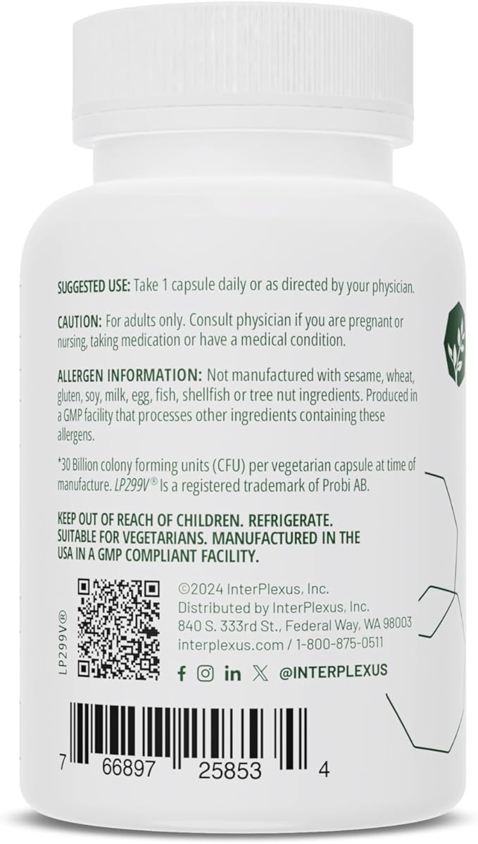 InterPlexus Fortéfy - 4 Elite Strains of Probiotics Providing 30 Billion CFU per Capsule with Magnesium - Gluten Free Dairy Free Soy Free - 45 Capsules (45 Servings)