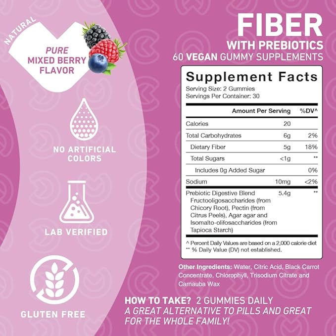 PUREFINITY Fiber + Super Greens Gummies Bundle (Inulin FOS Prebiotic Fiber Gummies + Super Greens Gummies – Daily Supergreens with Spirulina Alfalfa Spinach Broccoli Beet Root Acai)