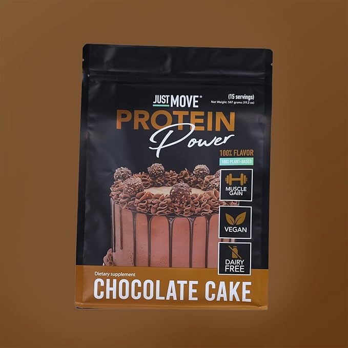 Just Move Protein - Chocolate Cake - Vegan (Plant Based) Organic Dairy Free Soy Free Gluten Free Keto Peanut Free 20g Protein Low Carb Non GMO (15 Servings)