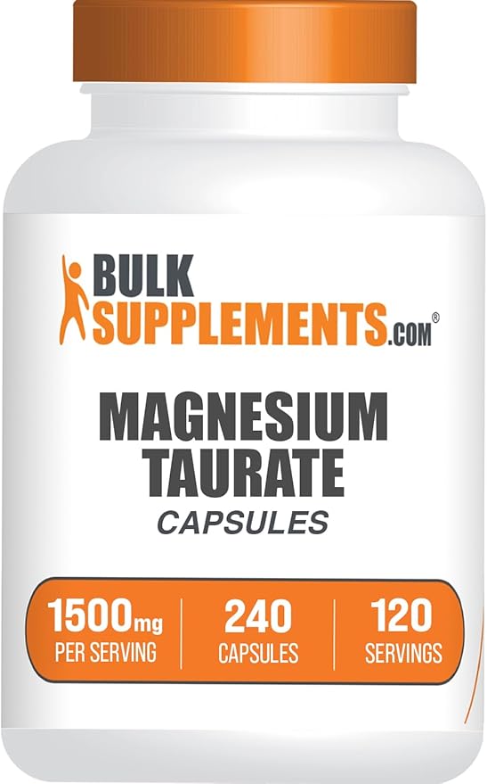 BulkSupplements.com Magnesium Taurate Capsules - Magnesium Supplement Magnesium Taurate 1500mg - Gluten Free 2 Capsules per Serving 240 Capsules (Pack of 1)