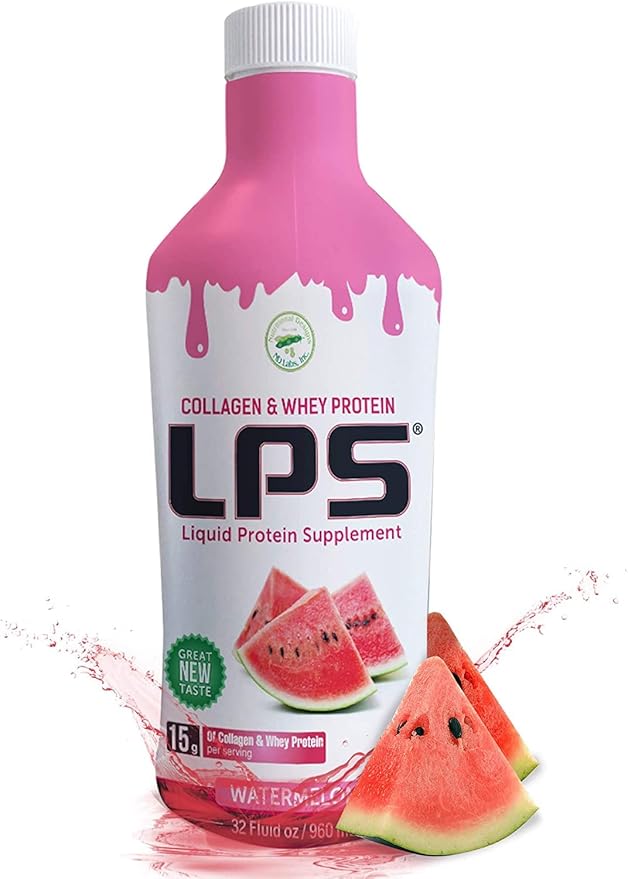 Lps Liquid Collagen &amp Whey Protein Supplement - Sugar-Free Dye-Free Non-Gmo Drink - Hydrolyzed Collagen &amp Whey Peptides Promotes Healthy Skin &amp Hair For Men &amp Women Watermelon 32 F