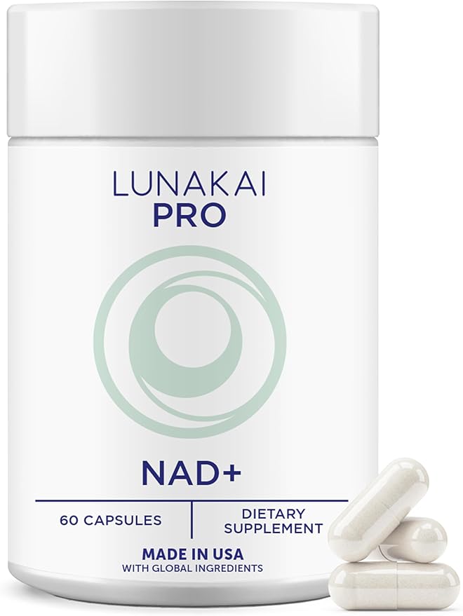 Lunakai PRO USA Made Dual-Pathway NAD+ Formula with NR &amp Resveratrol – Natural NAD Supplement for Women &amp Men – Healthy Aging &amp Cellular Health Support 60ct