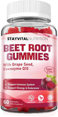 Beet Root Gummies with CoQ10 &amp Vitamin B12 – Vegan Non-GMO Gluten-Free Fruit Supplement for Daily Plant-Based Nutrition