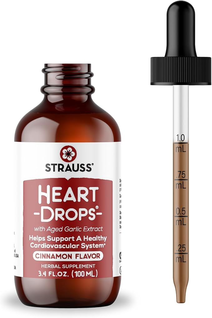 Strauss Naturals Heart Drops – Heart Health Supplements w/Garlic Supplements &amp Premium Aged Garlic Extract to Help Maintain a Healthy Cardiovascular System - Vegan &amp Non-GMO – Cinnamon 100ml