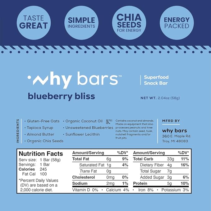 Why Bars Superfood Protein Bars Variety Pack 2.04 Ounce Bars (Pack of 12 Protein Bars) - Protein Bar Superfood Gluten Free Non GMO Organic Vegan Simple Ingredients