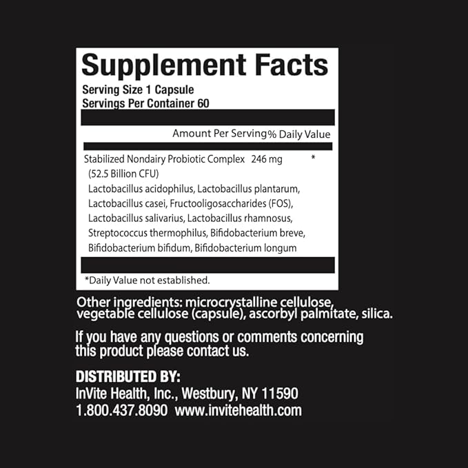 Invite Health Core Probiotic - Supports Digestive Immune and Skin Health - Non-Dairy Probiotic with 52.5 Billion CFUs - 60 Vegetarian Capsules (2-Pack)