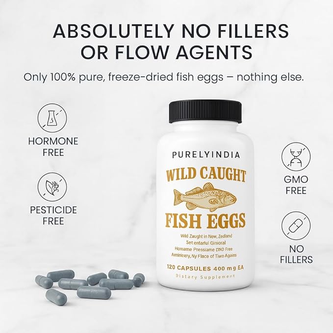 Wild-Caught Fish Eggs | Omega-3 DHA EPA &amp ETA Supplement – Freeze-Dried MSC-Certified Non-GMO | Supports Heart Brain &amp Immune Health | 2400mg 120 Capsules