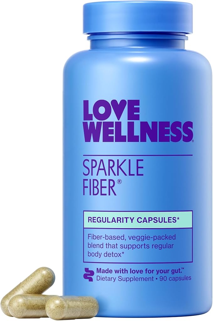 Love Wellness Sparkle Fiber | Fiber Supplement with Digestive Enzymes | Greens Superfood Powder &amp Psyllium Husk Powder | Promotes Gut Health for Women | Regularity &amp Bloating Relief | 90 Count