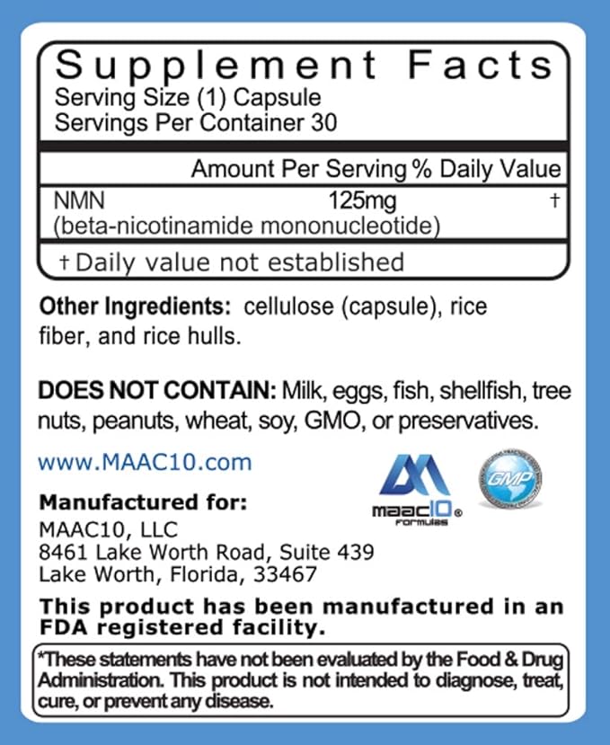 MAAC10 NMN Resveratrol NAD Combo Pack - Nicotinamide Mononucleotide NAD+ Supplement 250mg (60 x 125mg NMN Capsules) 99% Pure Trans Resveratrol Extract (60 x 250mg Capsules)
