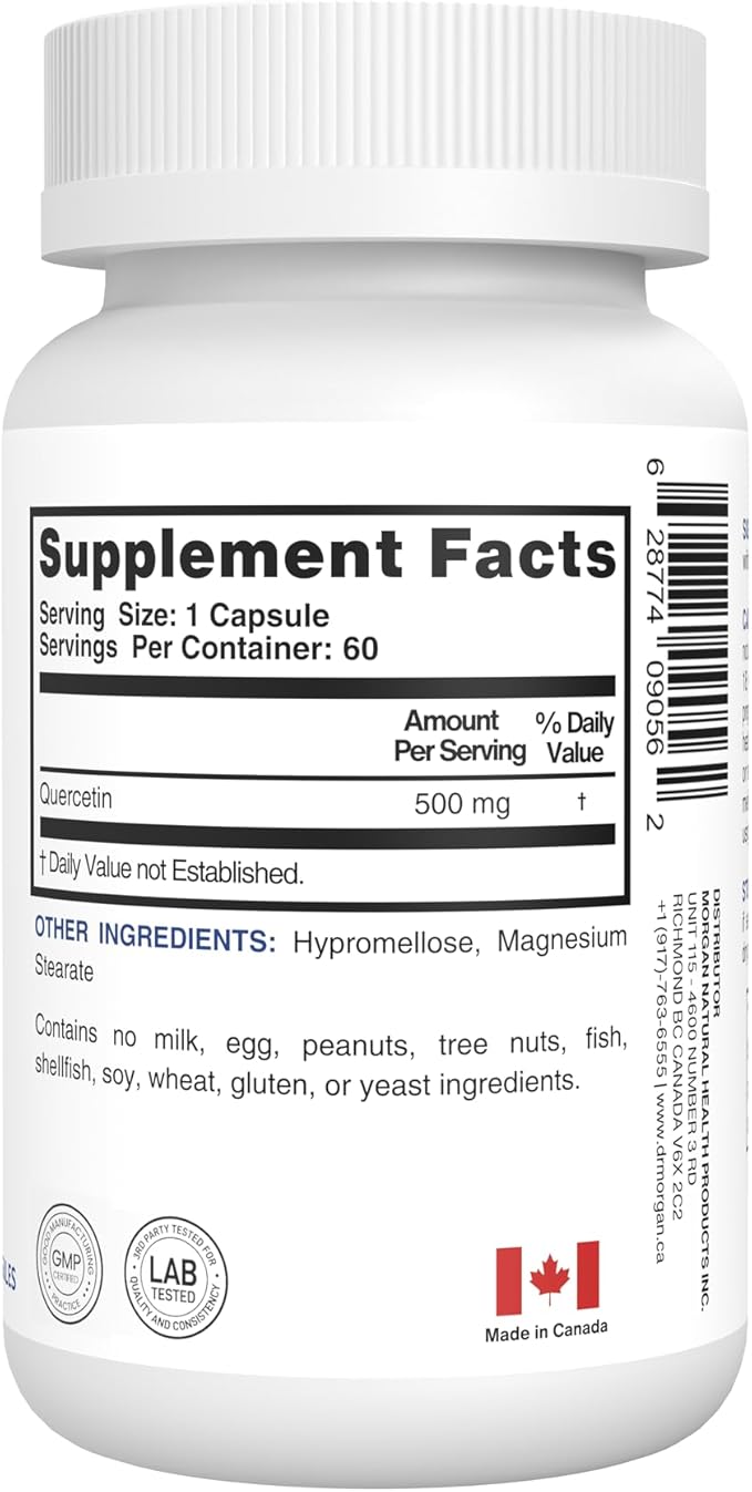 Dr. Morgan Quercetin 500mg Supplement-Bioflavonoid Antioxidant for Immune Support &amp Cellular Health-Natural Supplement-Made in Canada-60 Capsules